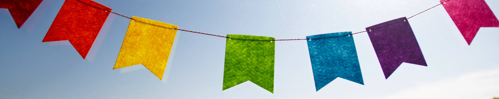 A string of rainbow flags